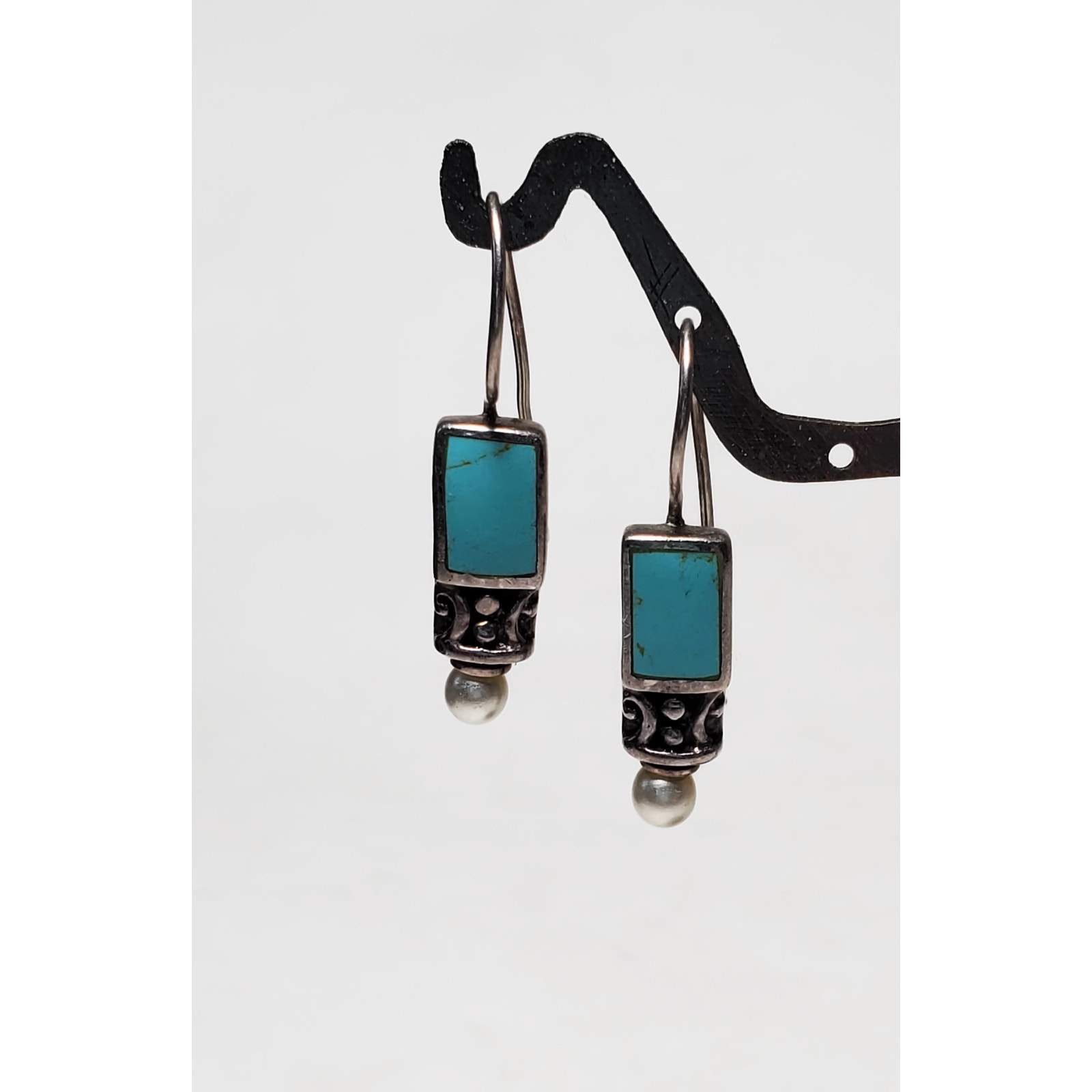 Cfj Turquoise & Faux Pearl Sterling Silver Earrings